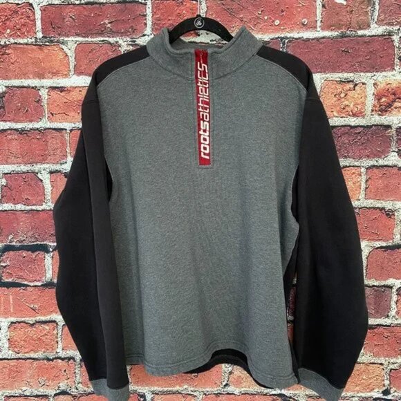 Vintage Roots Athletics Sweatshirt Large L Gray 1/4 Zip Pullover Sweater - Picture 1 of 7
